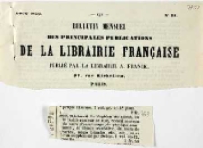 Bulletin Mensuel des principales publications de la libraire fran&ccedil;aise publi&eacute; par la librairie A. Frank