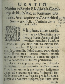 Oratio habita in Regiae Electionis Comitiis ab Illustrissimo ac Reverendissimo, Domino Archiepiscopo Corinthiens Nuntio apostolico. Varsaviae die IV Juni 1669