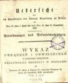 Wykaz urządzeń i obwieszczeń w Dzienniku Urzędowym Królewskiej Regencyi w Poznaniu od Numeru 27. (dnia 3. Lipca) do włącznie Numeru 52. (dnia 25. Grudnia) 1838. zawartych