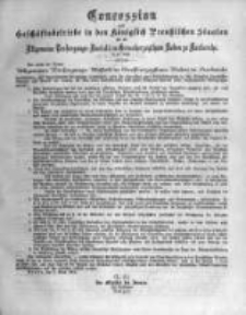 Concession zum Gesch&auml;ftsbetriebe in den K&ouml;niglich Preussischen Staaten Allgemeine Versorgungs-Anstalt in Grossherzogthum Baden zu Karlsruhe