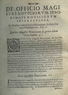 De officio magistri noviciorum, ipsorumque noviciorum instructione