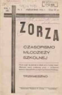 Zorza: czasopismo młodzieży szkolnej 1934 październik R.1 Nr1