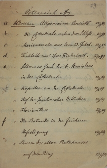 Spis dzieł sztuki oglądanych w Austrii (tu Kraków, Wieliczka) 1879-1898