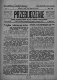 Przebudzenie: tygodnik poświęcony obronie interes&oacute;w robotnik&oacute;w rolnych i leśnych. Organ Związku Robotnik&oacute;w Rolnych i Leśnych ZZP. 1925.01.08 R.7 Nr1