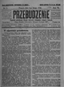 Przebudzenie: tygodnik poświęcony obronie interes&oacute;w robotnik&oacute;w rolnych i leśnych. Organ Związku Robotnik&oacute;w Rolnych i Leśnych ZZP. 1925.02.05 R.7 Nr5