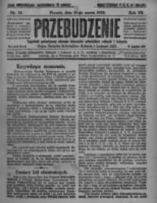 Przebudzenie: tygodnik poświęcony obronie interes&oacute;w robotnik&oacute;w rolnych i leśnych. Organ Związku Robotnik&oacute;w Rolnych i Leśnych ZZP. 1925.03.26 R.7 Nr12