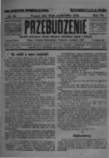 Przebudzenie: tygodnik poświęcony obronie interes&oacute;w robotnik&oacute;w rolnych i leśnych. Organ Związku Robotnik&oacute;w Rolnych i Leśnych ZZP. 1925.10.22 R.7 Nr42