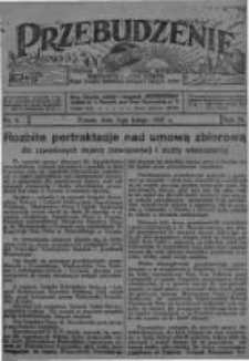 Przebudzenie: tygodnik poświęcony obronie interes&oacute;w robotnik&oacute;w rolnych i leśnych. Organ Związku Robotnik&oacute;w Rolnych i Leśnych ZZP. 1927.02.03 R.9 Nr5
