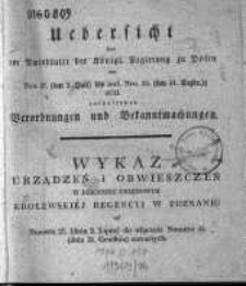 Wykaz urządzeń i obwieszczeń w Dzienniku Urzędowym Kr&oacute;lewskiej Regencyi w Poznaniu od Numeru 27. (dnia 2. Lipca) do włącznie Numeru 53. (dnia 31. Grudnia) 1833 zawartych.