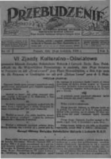 Przebudzenie: tygodnik poświęcony obronie interes&oacute;w robotnik&oacute;w rolnych i leśnych. Organ Związku Robotnik&oacute;w Rolnych i Leśnych ZZP. 1928.04.26 R.10 Nr17