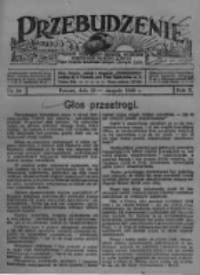 Przebudzenie: tygodnik poświęcony obronie interes&oacute;w robotnik&oacute;w rolnych i leśnych. Organ Związku Robotnik&oacute;w Rolnych i Leśnych ZZP. 1928.08.23 R.10 Nr34