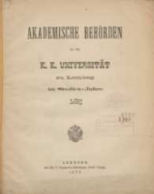 Akademische Beh&ouml;rden an der K.K. Universit&auml;t zu Lemberg in Studien - Jahre 1878/1879