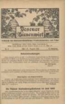 Posener Bienenwirt: Gartenfreund und Kleintierz&uuml;chter: Zeitschrift des Bienenwirtschaftlichen Provinzialvereins von Posen 1908.08 Jg.2 Nr8