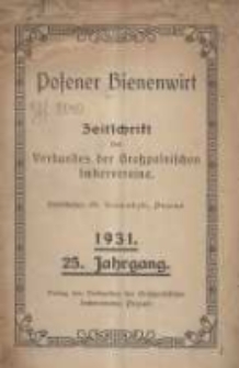 Posener Bienenwirt: Zeitschrift des Verbandes der Gro&szlig;polnischen Imkervereine 1931.01 Jg.25 Nr1