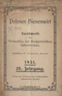 Posener Bienenwirt: Zeitschrift des Verbandes der Großpolnischen Imkervereine 1931.01 Jg.25 Nr1