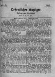 Oeffentlicher Anzeiger. Beilage zum Amtsblatt. Nr.15. 1885