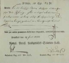 Dokument Köningliche Preussen Landgerichts Salerien Kasse, 19.07.1823