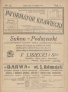 Informator Krawiecki: dwutygodnik ilustrowany poświęcony jest zawodowi krawieckiemu 1923.08.15 R.2 Nr12