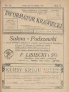 Informator Krawiecki: dwutygodnik ilustrowany poświęcony jest zawodowi krawieckiemu 1923.09.15 R.2 Nr14