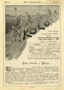 Koło: pismo fachowe poświęcone sportowi kołowemu: organ Lwowskiego Klubu Cyklist&oacute;w i Krakowskiego Klubu Cyklist&oacute;w z r.1892 1896.01.15 R.1 Nr22