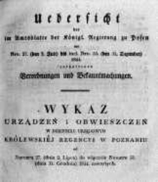 Wykaz urządzeń i obwieszczeń w Dzienniku Urzędowym Kr&oacute;lewskiej Regencyi w Poznaniu od Numeru 27. (dnia 2. Lipca) do włącznie Numeru 53. (dnia 31. Grudnia) 1844. zawartych
