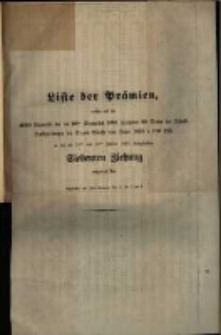 Liste der Pr&auml;mien, welche auf die 2000 Nummern der am 16ten September 1861 gezogenen 20Serien der Schuld-verschreibungen der Staats=Anleihe vom Jahre 1855 a 100 Thlr. In der am 15ten und 16yen Januar 1862 stattgehabten Siebenten Ziehung ...