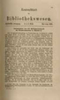 Zentralblatt f&uuml;r Bibliothekswesen. 1921.05-06 Jg.38 heft 5-6