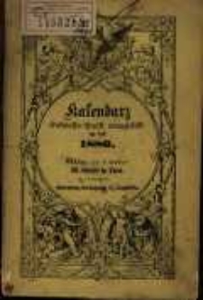 Kalendarz Królewsko-Pruski Ewangelicki na rok 1880, który jest rokiem przestępnym zawierającym w sobie 365 dni. Podług południka królewieckiego jest astronomiczny i kościelny kalendarz dla prowinyi pruskiey ułożony.