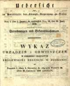 Wykaz urządzeń i obwieszczeń w Dzienniku Urzędowym Kr&oacute;lewskiey Regencyi w Poznaniu od Nr. 1. (dnia 1. Stycznia) aż do włącznie Nr. 26. (dnia. 25. Czerwca) 1850 zawartych.