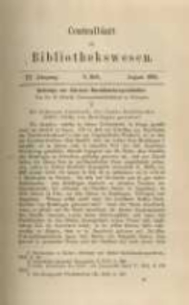 Centralblatt f&uuml;r Bibliothekswesen. 1886.08 Jg.3 heft 8