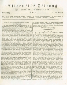 Allgemeine Zeitung: mit allerhöchsten Privilegien. 1809.01.03 Nro.3
