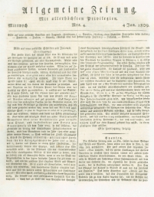Allgemeine Zeitung: mit allerh&ouml;chsten Privilegien. 1809.01.04 Nro.4