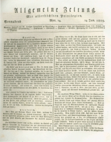 Allgemeine Zeitung: mit allerh&ouml;chsten Privilegien. 1809.01.14 Nro.14