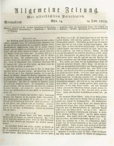 Allgemeine Zeitung: mit allerhöchsten Privilegien. 1809.01.14 Nro.14