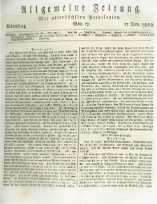 Allgemeine Zeitung: mit allerhöchsten Privilegien. 1809.01.17 Nro.17