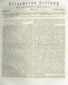 Allgemeine Zeitung: mit allerh&ouml;chsten Privilegien. 1809.01.27 Nro.27