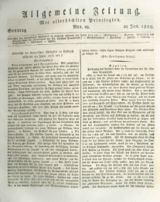 Allgemeine Zeitung: mit allerh&ouml;chsten Privilegien. 1809.01.29 Nro.29