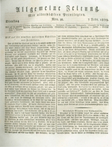 Allgemeine Zeitung: mit allerh&ouml;chsten Privilegien. 1809.02.07 Nro.38
