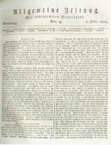 Allgemeine Zeitung: mit allerh&ouml;chsten Privilegien. 1809.02.14 Nro.45