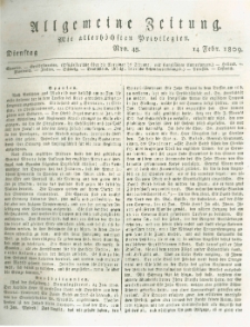 Allgemeine Zeitung: mit allerhöchsten Privilegien. 1809.02.14 Nro.45