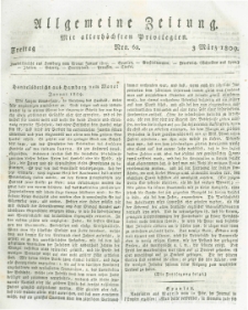 Allgemeine Zeitung: mit allerh&ouml;chsten Privilegien. 1809.03.03 Nro.62