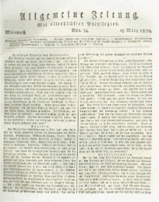 Allgemeine Zeitung: mit allerh&ouml;chsten Privilegien. 1809.03.15 Nro.74