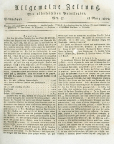 Allgemeine Zeitung: mit allerhöchsten Privilegien. 1809.03.18 Nro.77