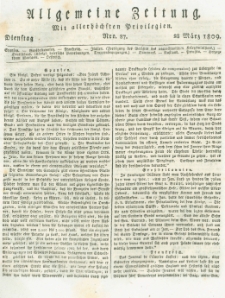Allgemeine Zeitung: mit allerh&ouml;chsten Privilegien. 1809.03.28 Nro.87