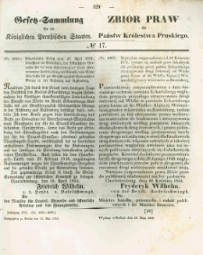 Gesetz-Sammlung f&uuml;r die K&ouml;niglichen Preussischen Staaten. 1854.05.19 No17