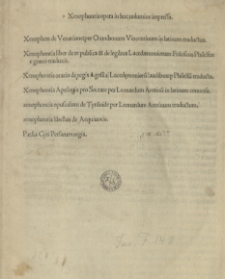 Opera varia, Lat. Trad. Omnibonus Vincentinus, Franciscus Philelphus, Leonardus Brunus Aretinus