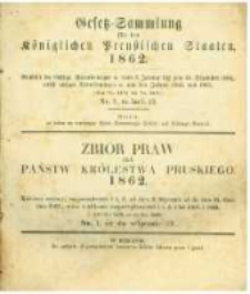 Gesetz-Sammlung f&uuml;r die K&ouml;niglichen Preussischen Staaten. 1862.01.13 No1