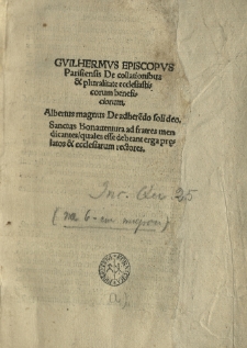 In presenti libello cōtinentur duo singulares et perutiles tractat9 quo4 primus est De salute corporis quē edidit excellentissimus ac probatissimus medicine Doctor dns Guihelmus de saliceto ad inclitū Alfonsum Arrogonie et Licilie Regem. Secundus vero tractatus est de salute anime Hūc miro quodam ac diuino magis q3 humano artifitio cōposuit Reuerendissimus pater dominus Cardinalis de turre cremata predicato4 sacrepagine doctor eximius