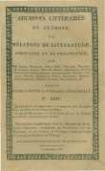 Archives litt&eacute;raires de l'Europe: ou m&eacute;langes de litt&eacute;rature, d'histoire et de philosophie par une soci&eacute;t&eacute; de gens de lettres. Suivis d'une Gazette litt&eacute;raire universelle. 1805 T.8 No.24