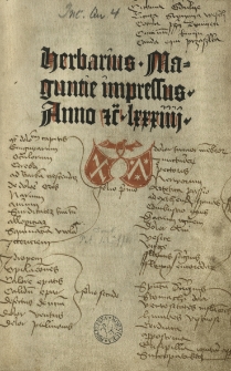 Herbarius. Lat. cum synonymis Germanicis